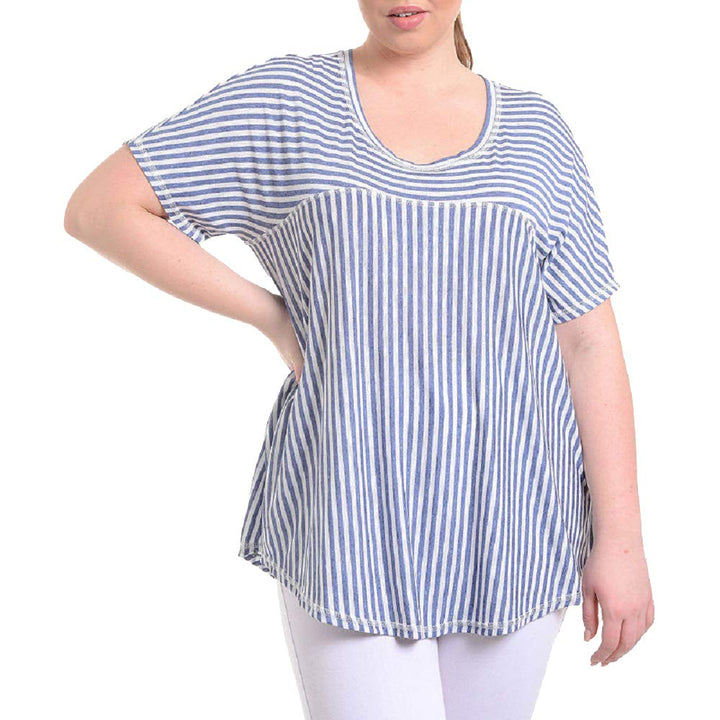 NY Collection Plus Size Striped High Low Swing Top