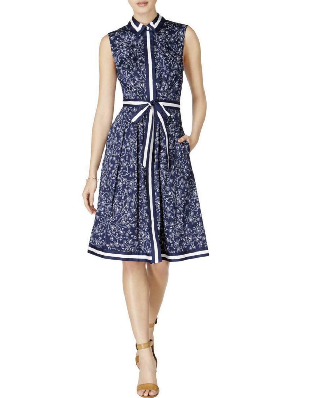 Maison Jules Printed Striped Shirtdress