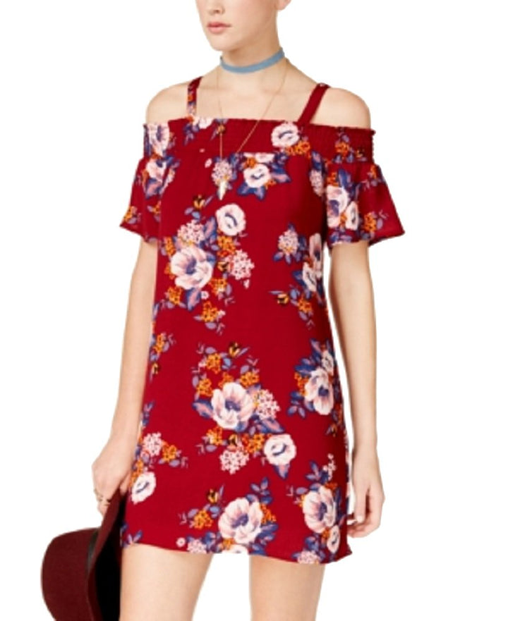 As U Wish Juniors Printed Cold Shoulder Shift Dress