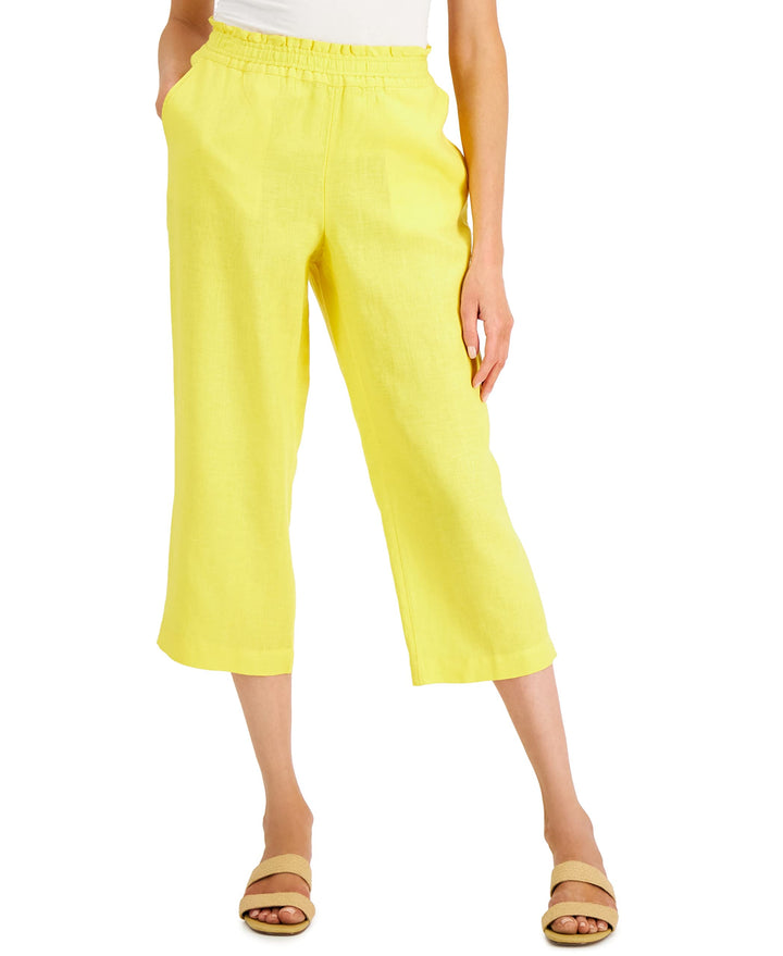 Charter Club Linen Cropped Pull On Pants