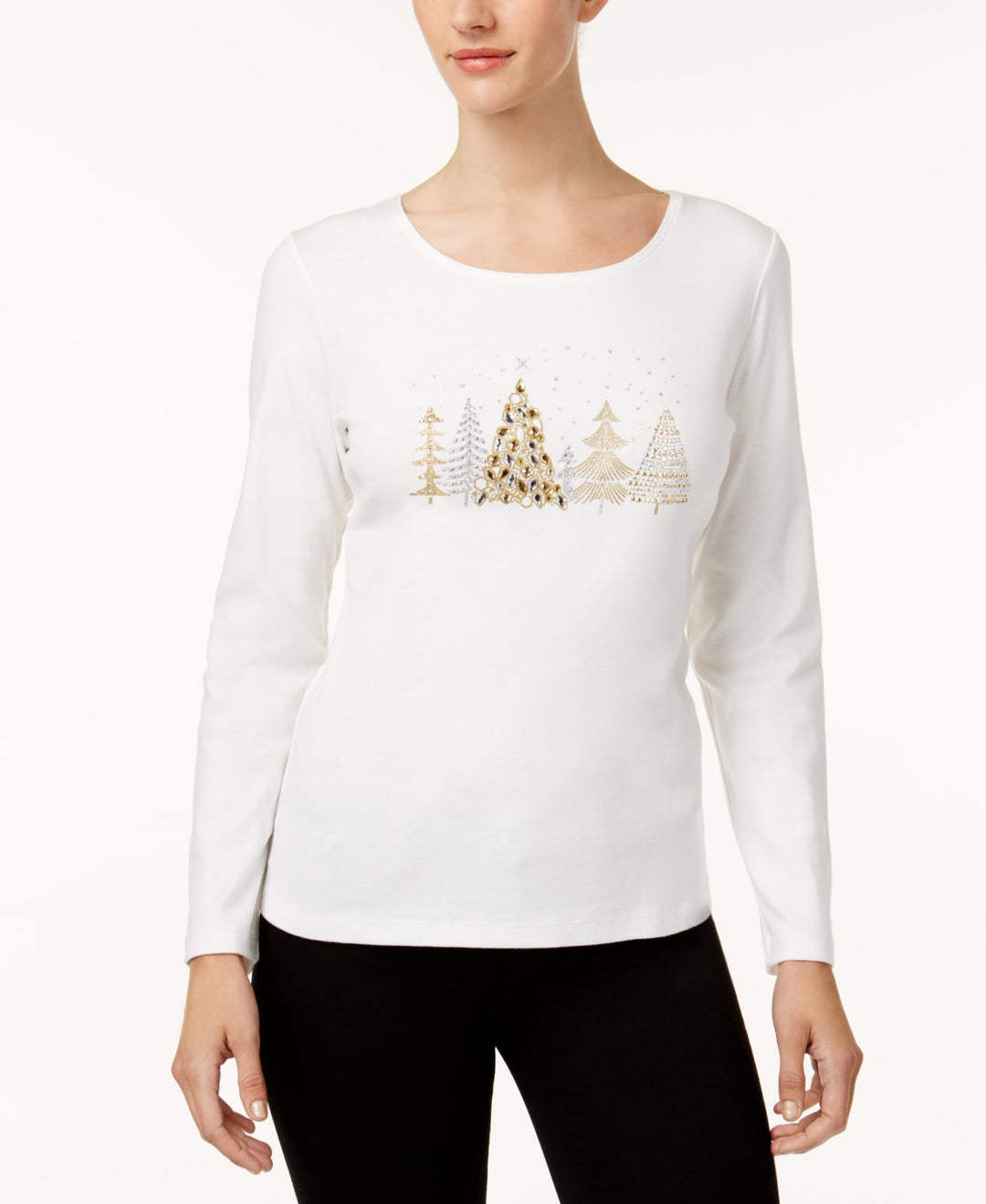 Karen Scott Cotton Embellished Tree T-Shirt