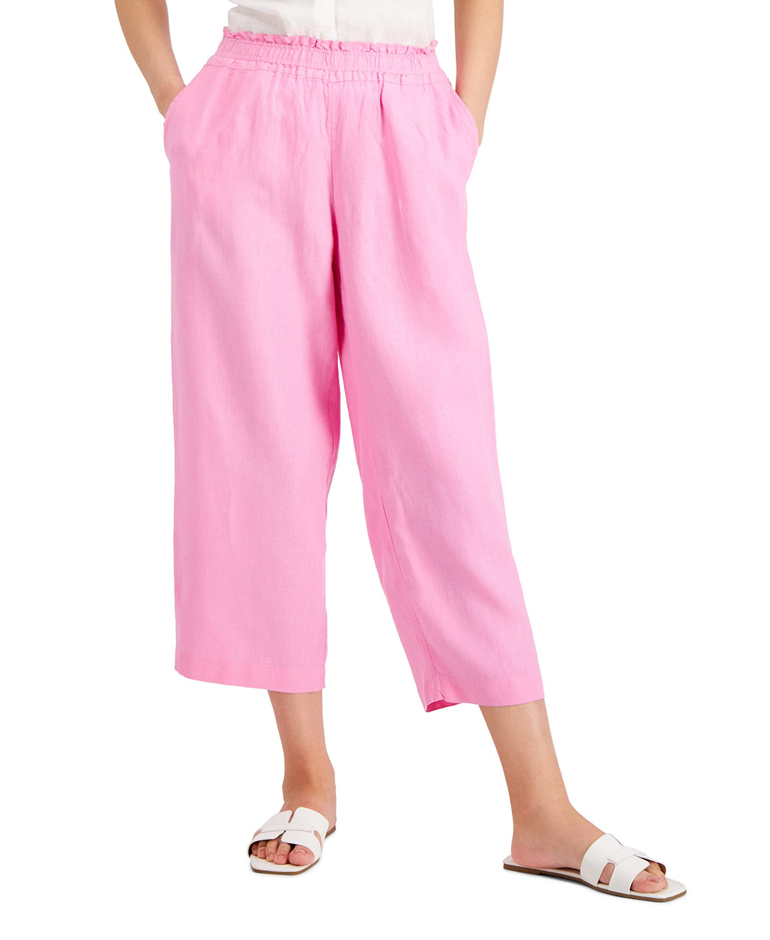 Charter Club Linen Cropped Pull On Pants