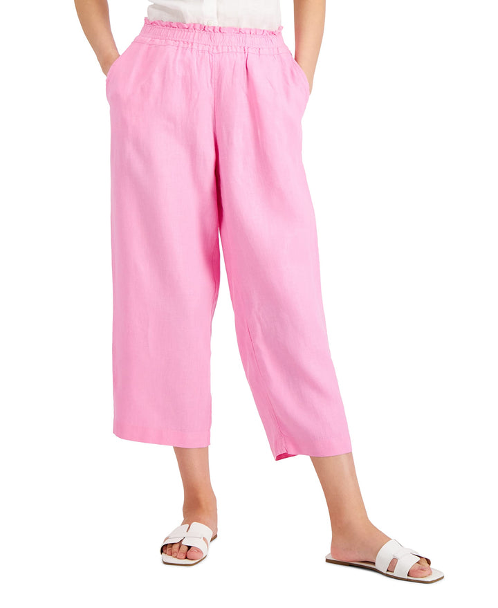 Charter Club Linen Cropped Pull On Pants