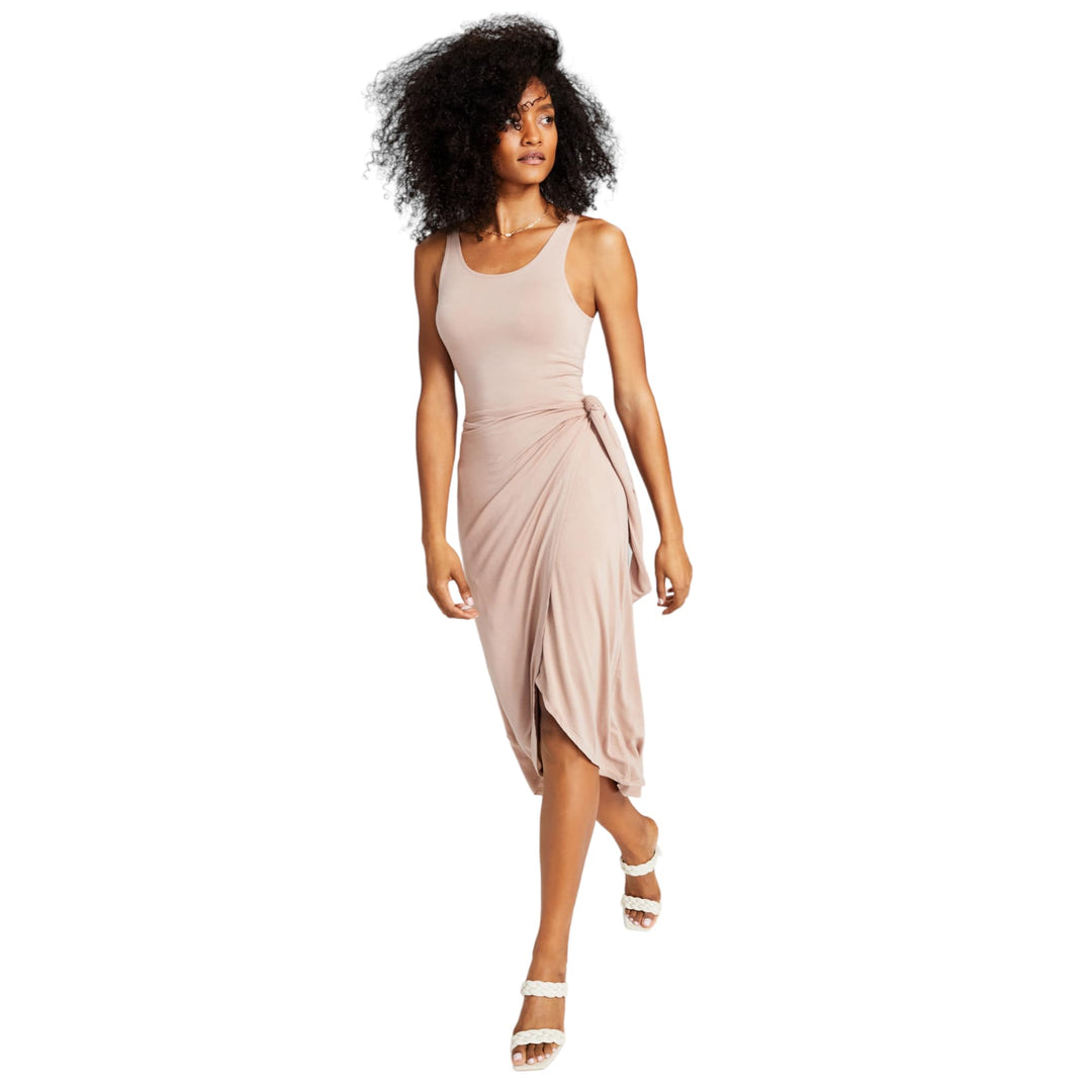 Women's Knit Side-Tie Tulip Midi Dress