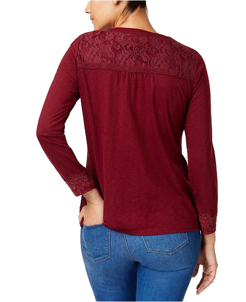 Style & Co Petite Lace Button Front Top