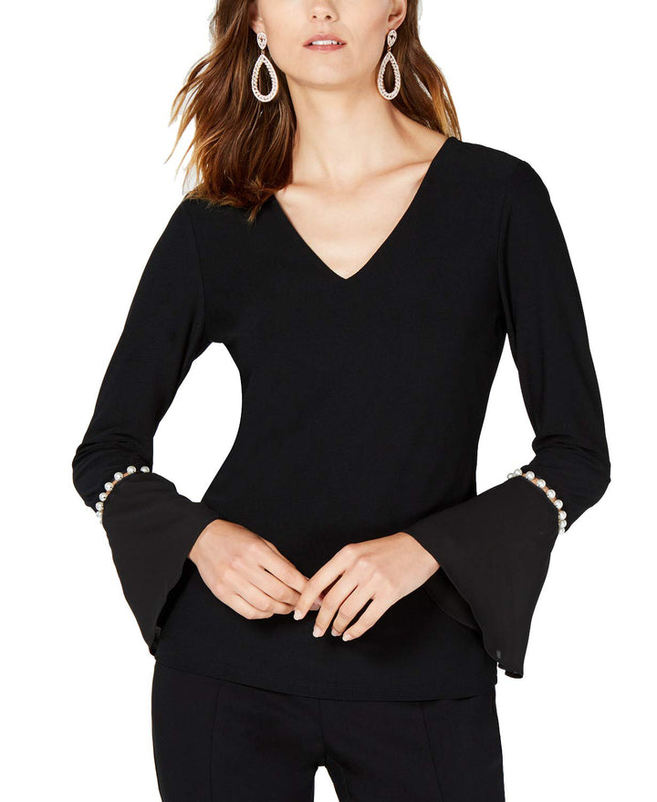 V Neck Pearl Sleeve Top