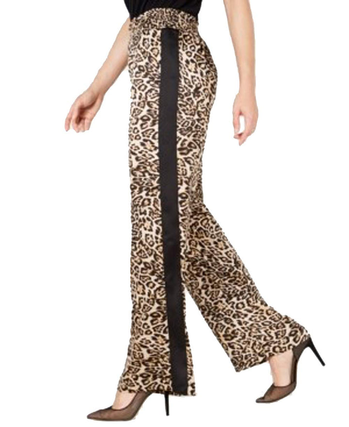 Leopard Print Smocked Waist Wide Leg Pants