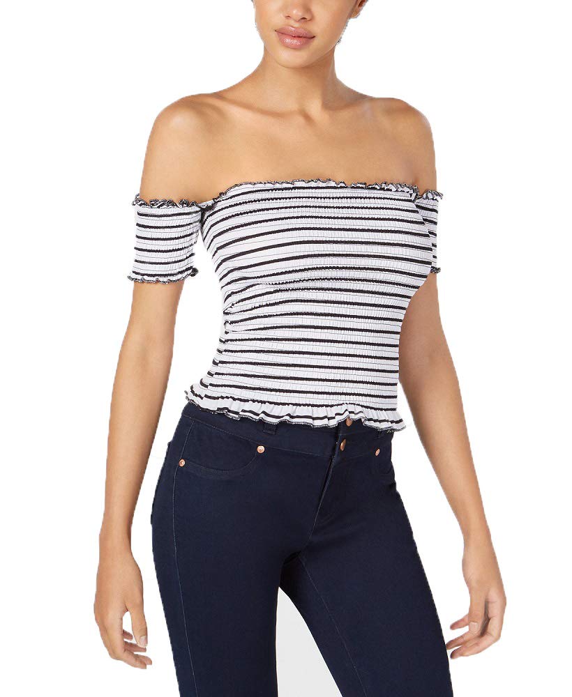 Juniors' Smocked Off-The-Shoulder Crop Top