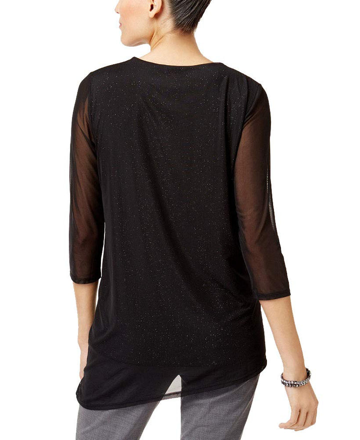 JM Collection Petite Shimmer Print Necklace Tunic