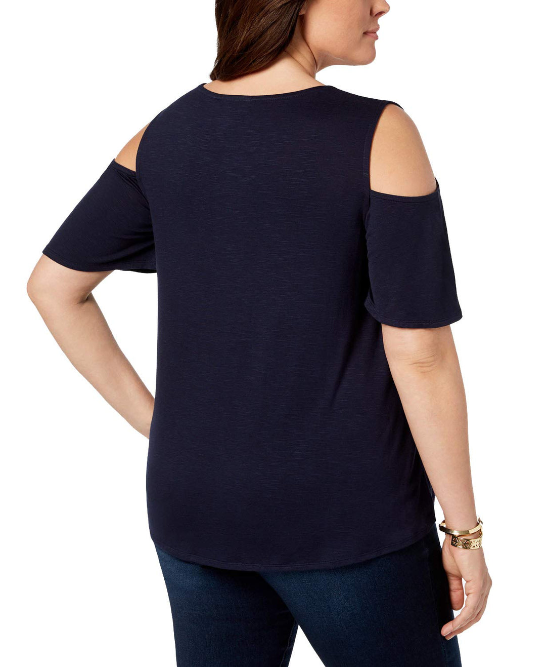 Style & Co Plus Size Embroidered Cold Shoulder Top