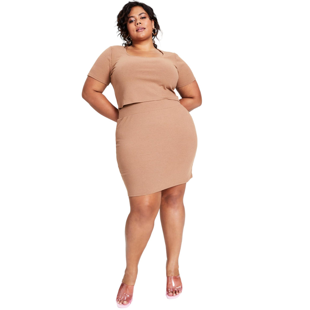 Bar III Trendy Plus Size Ribbed Mini Skirt
