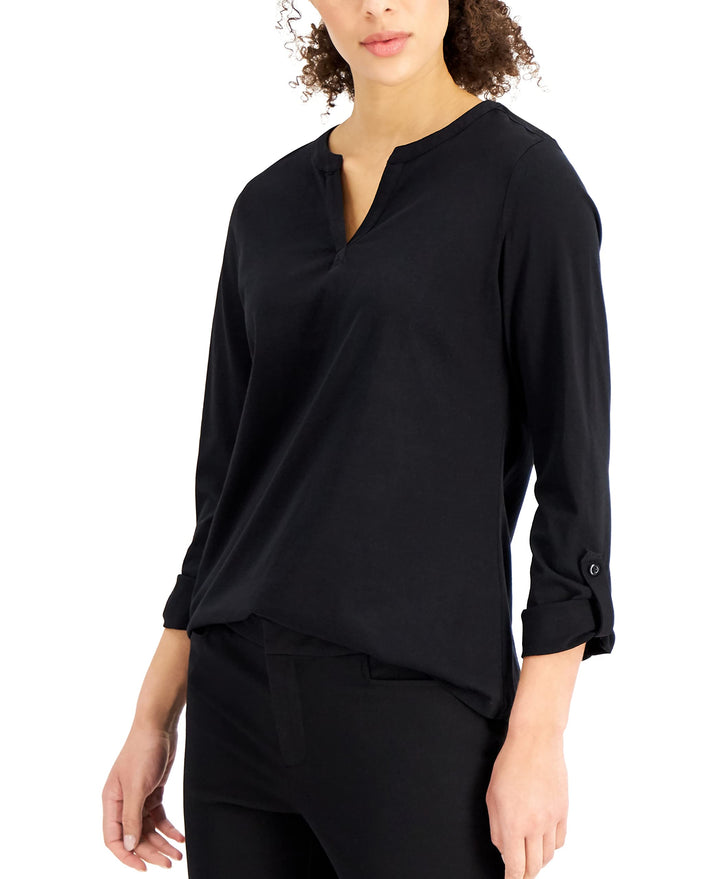 Charter Club Cotton Split-Neck Top