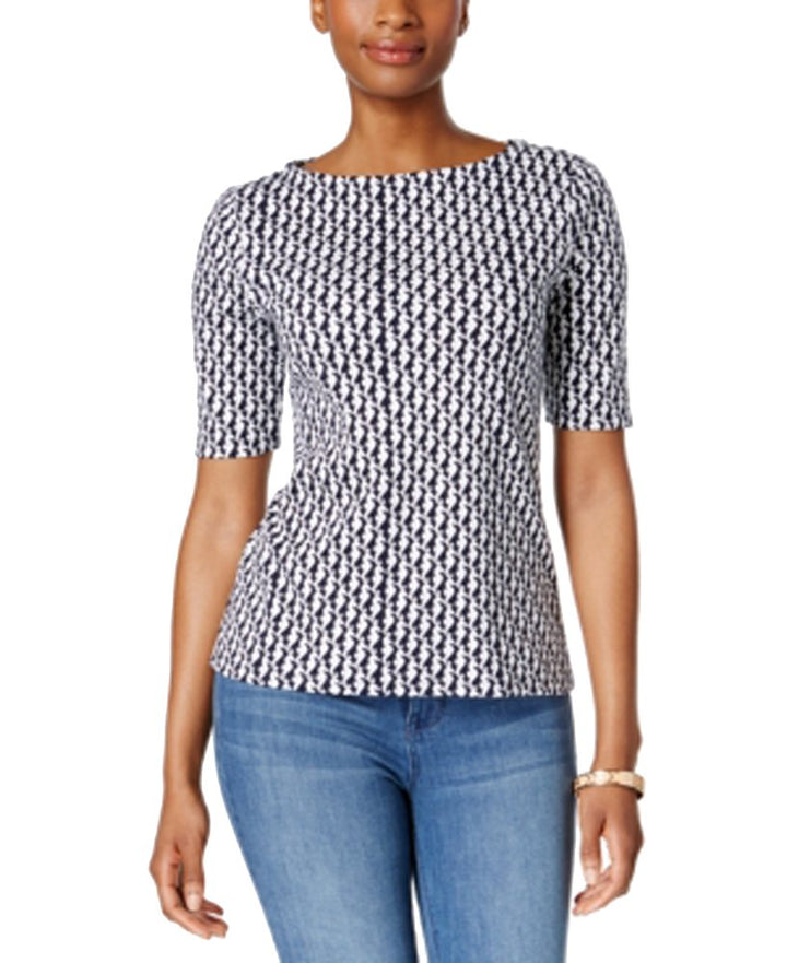 Charter Club Cotton Printed Boat Neck Top