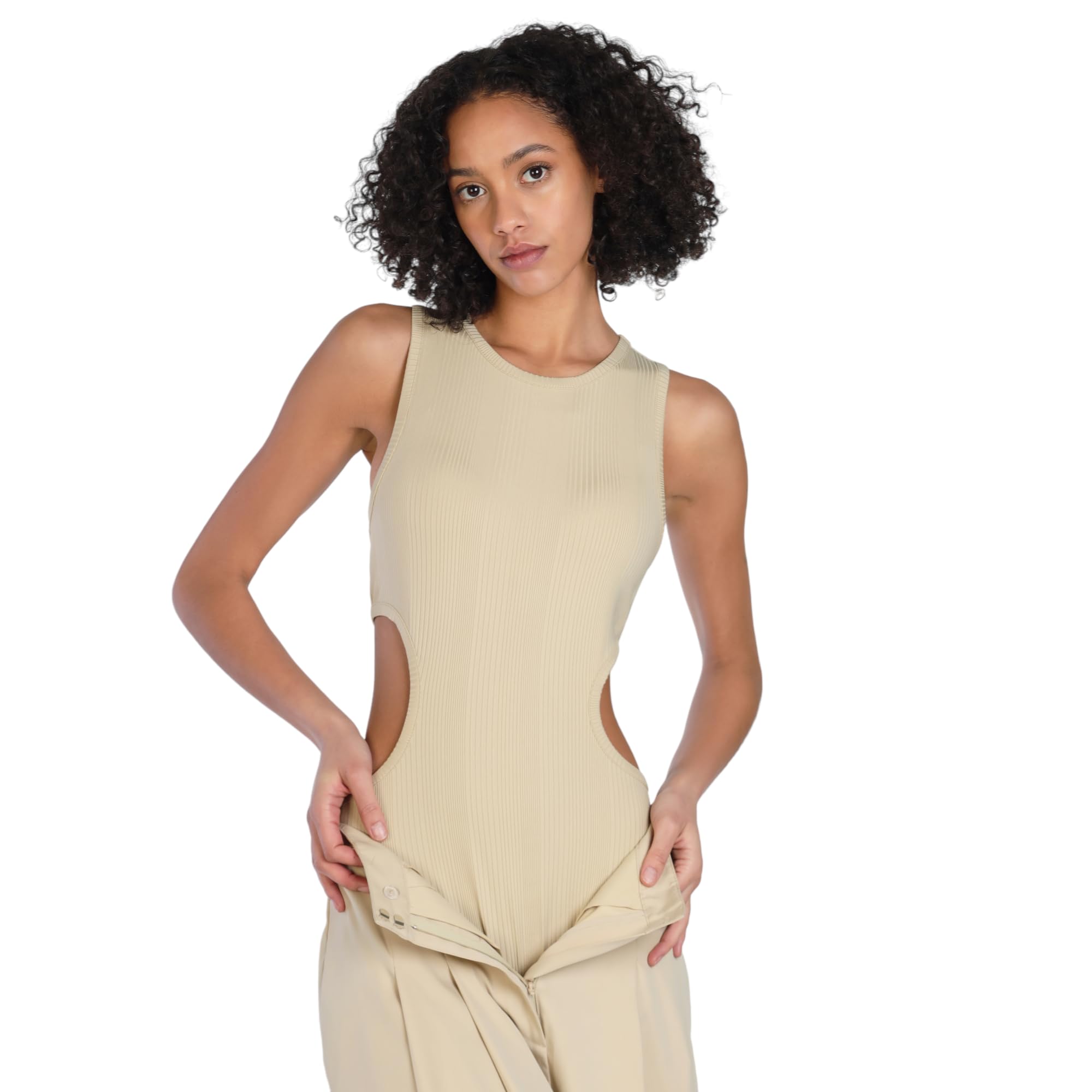 Bar III Nicole Williams English Cutout Ribbed Bodysuit