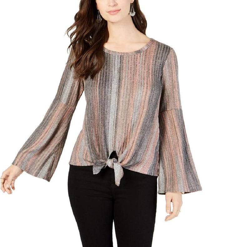 Tie-Front Lantern-Sleeve Top