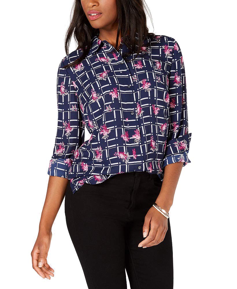 Charter Club Plaid Floral Print Blouse