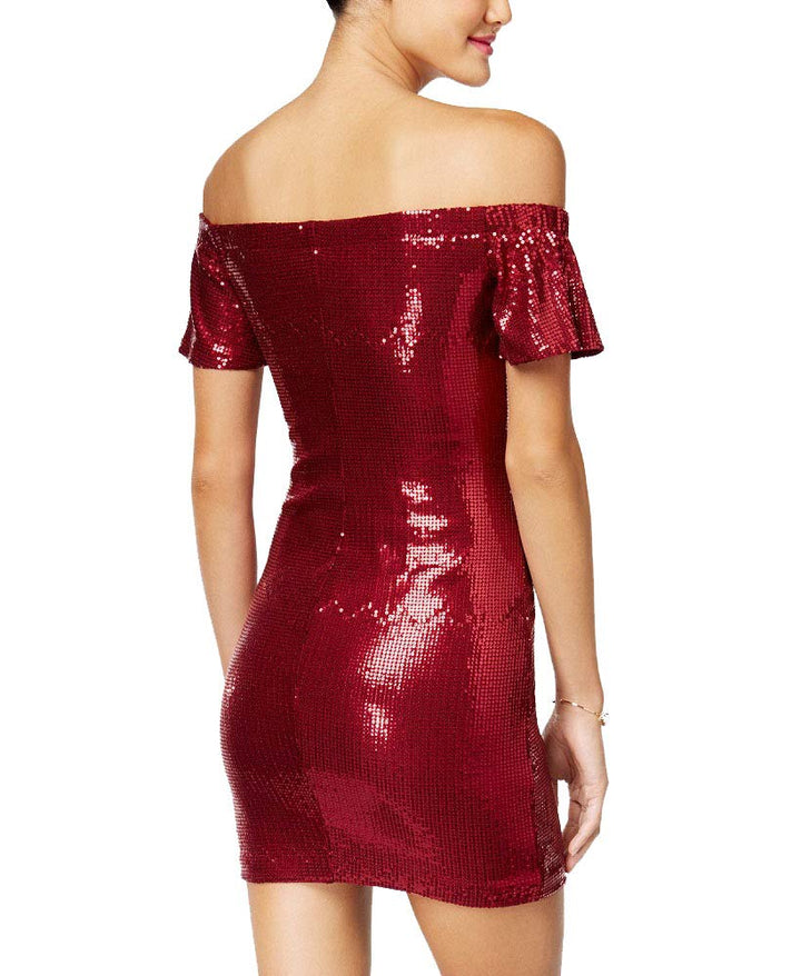 Juniors' Sequined Off-The-Shoulder Bodycon Dress