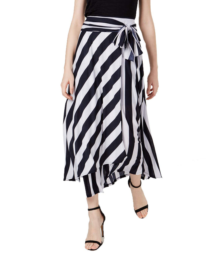 Tie Front Striped Maxi Skirt