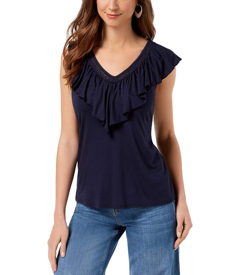 Style & Co V Neck Ruffled Top