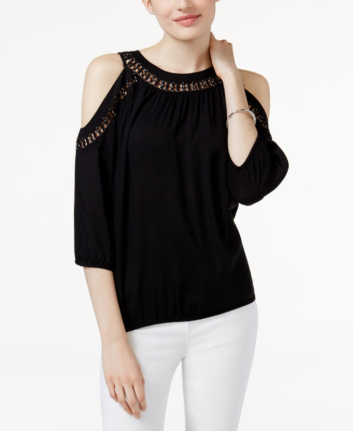 INC International Concepts Beaded Cold Shoulder Top