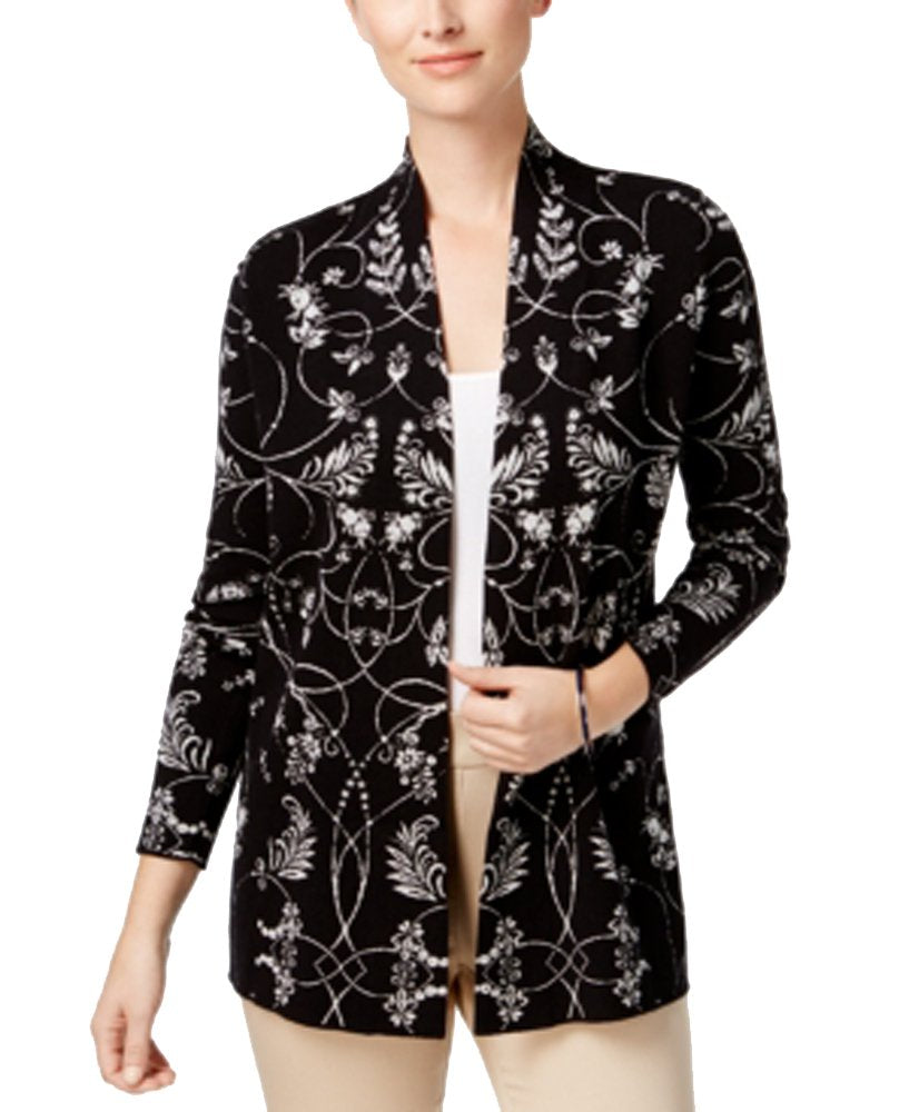 Charter Club Floral Jacquard Open Front Cardigan