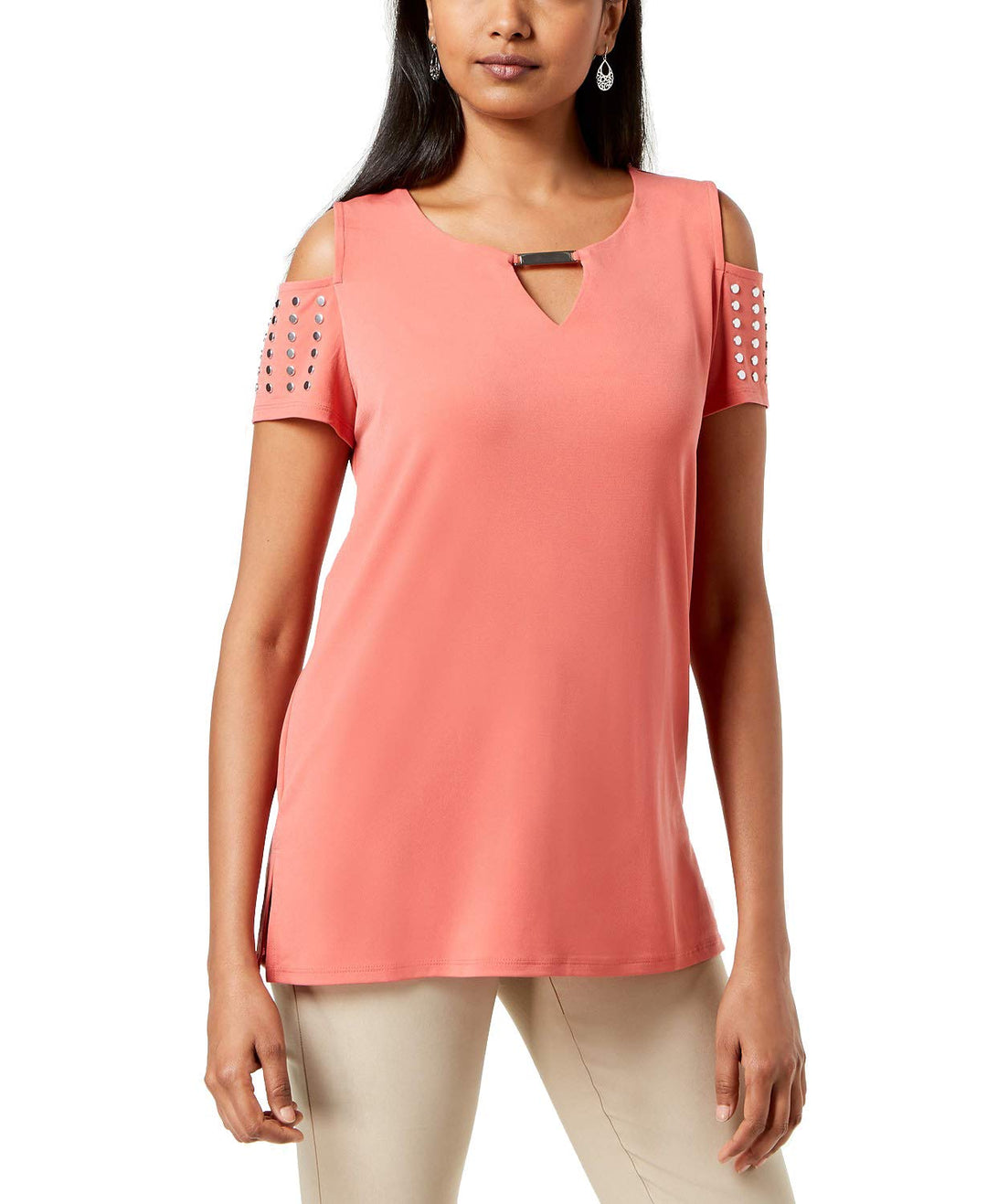 JM Collection Embellished Cold Shoulder Top