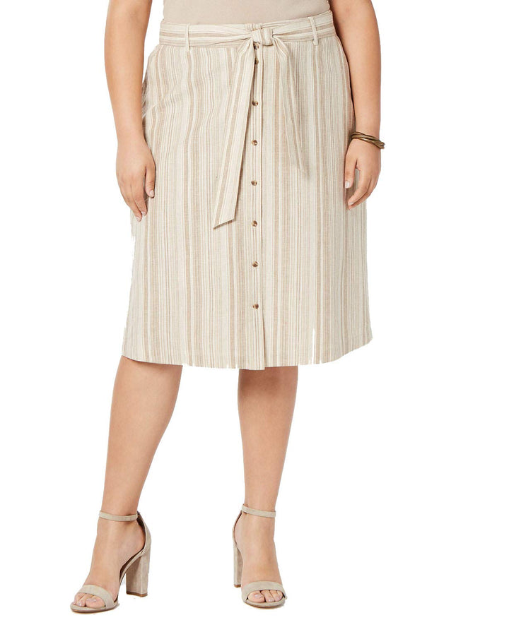 Trendy Plus Size Striped Button Front Midi Skirt
