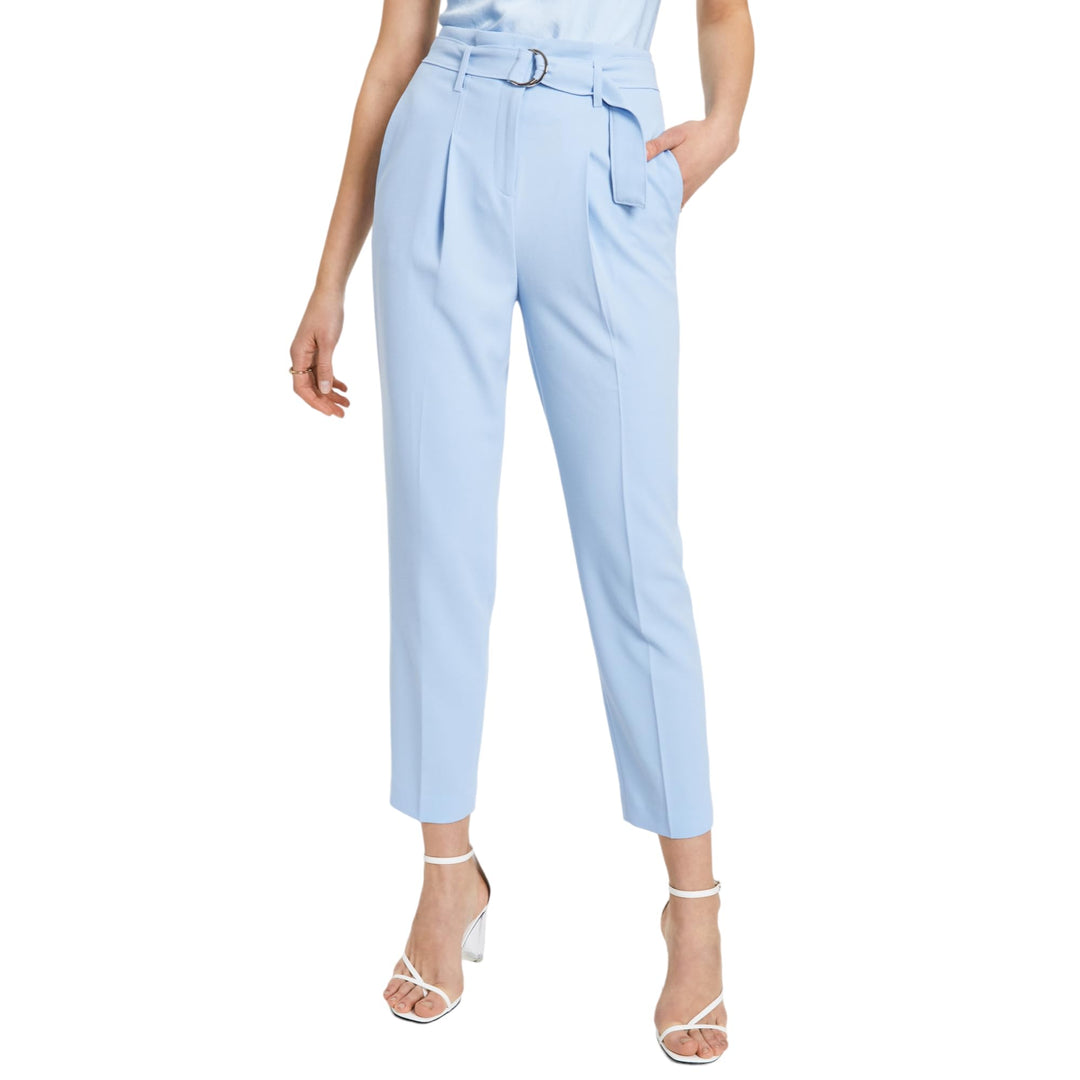 Bar III Textured Crepe Paper Bag Straight Leg Ankle Pants