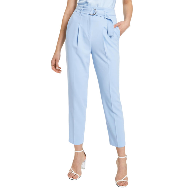 Bar III Textured Crepe Paper Bag Straight Leg Ankle Pants