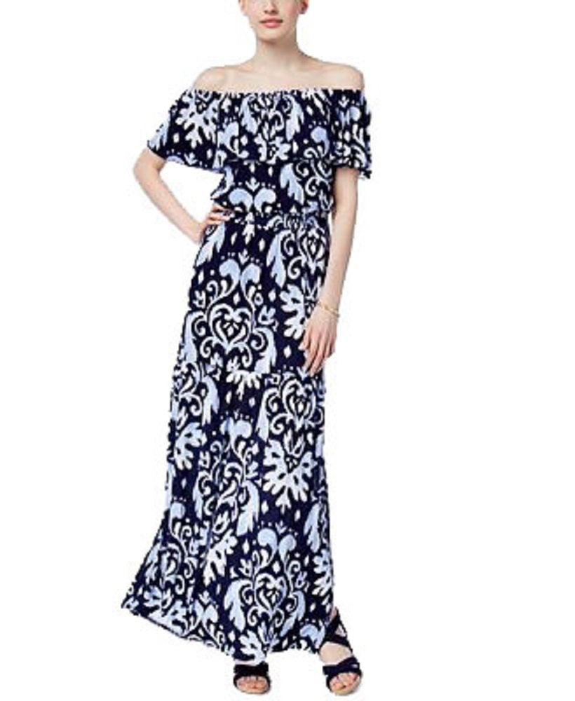 INC International Concepts Petite Off The Shoulder Printed Maxi Dress