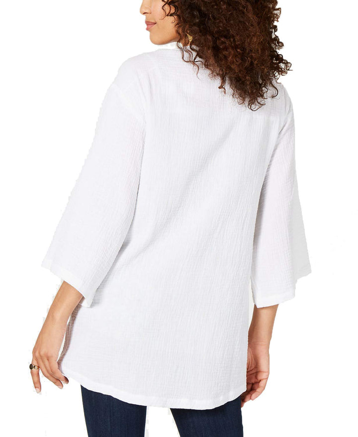 Cotton Textured Lace-Trim Kimono