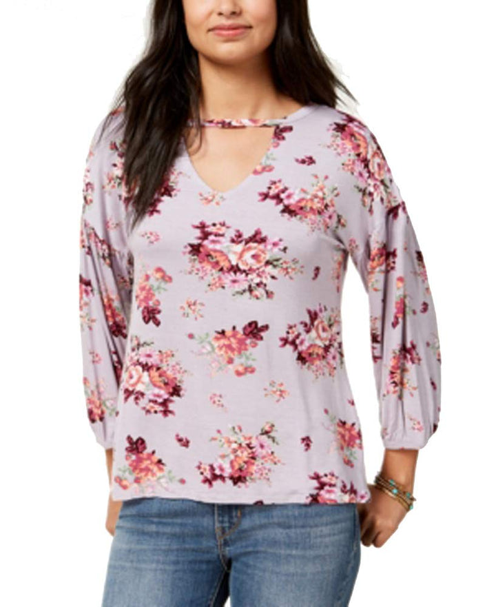 Juniors' Keyhole Bubble-Sleeve Top