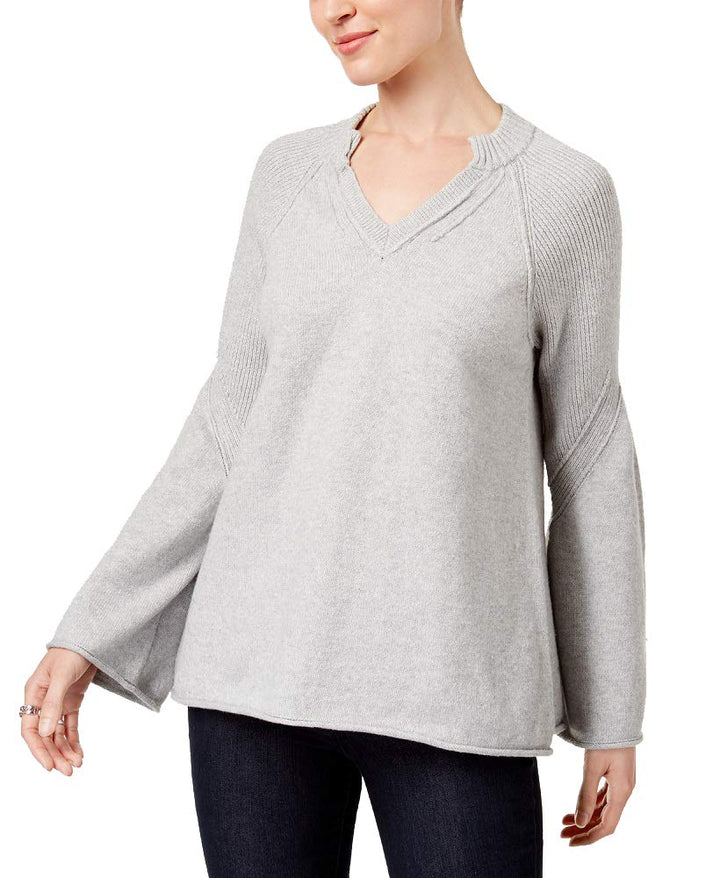 Split-Neck Bell-Sleeve Sweater