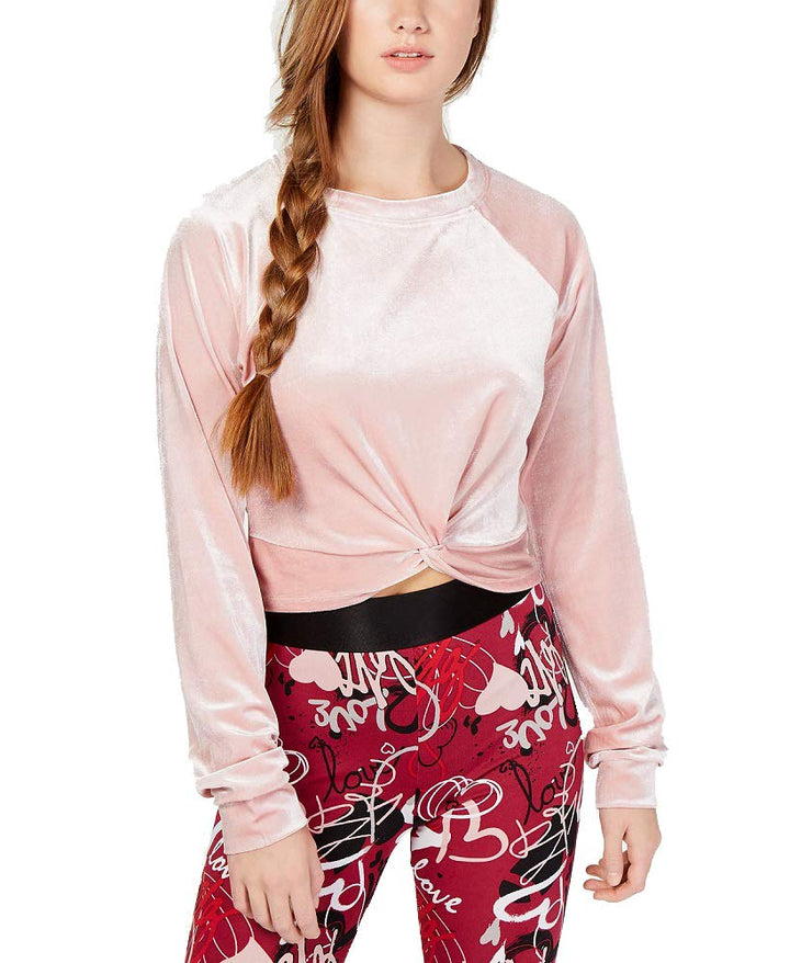 Juniors' Twist-Front Velour Sweater