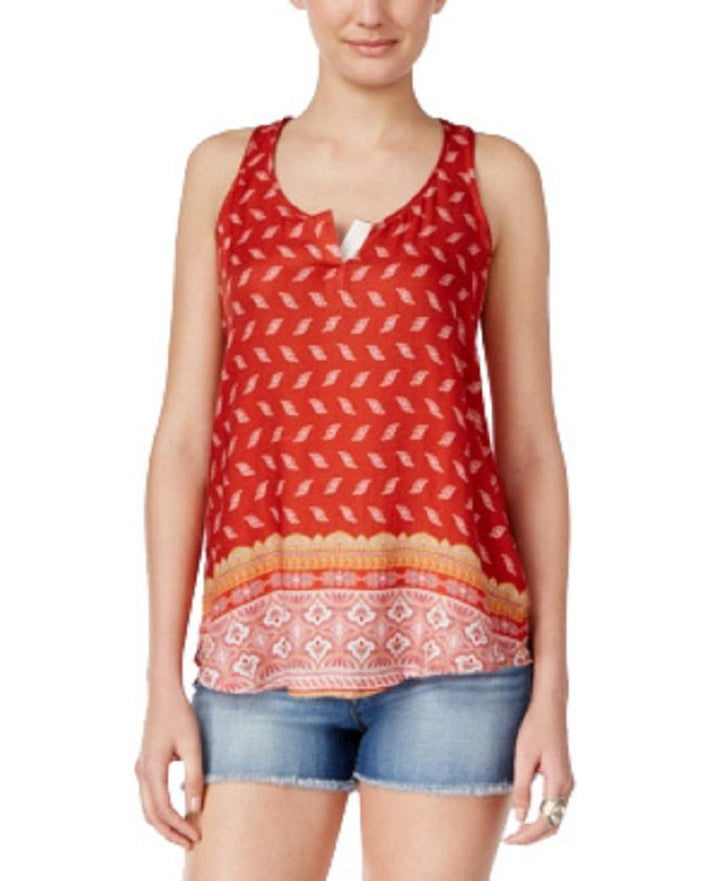 Hippie Rose Juniors' Printed Split-Neck Top