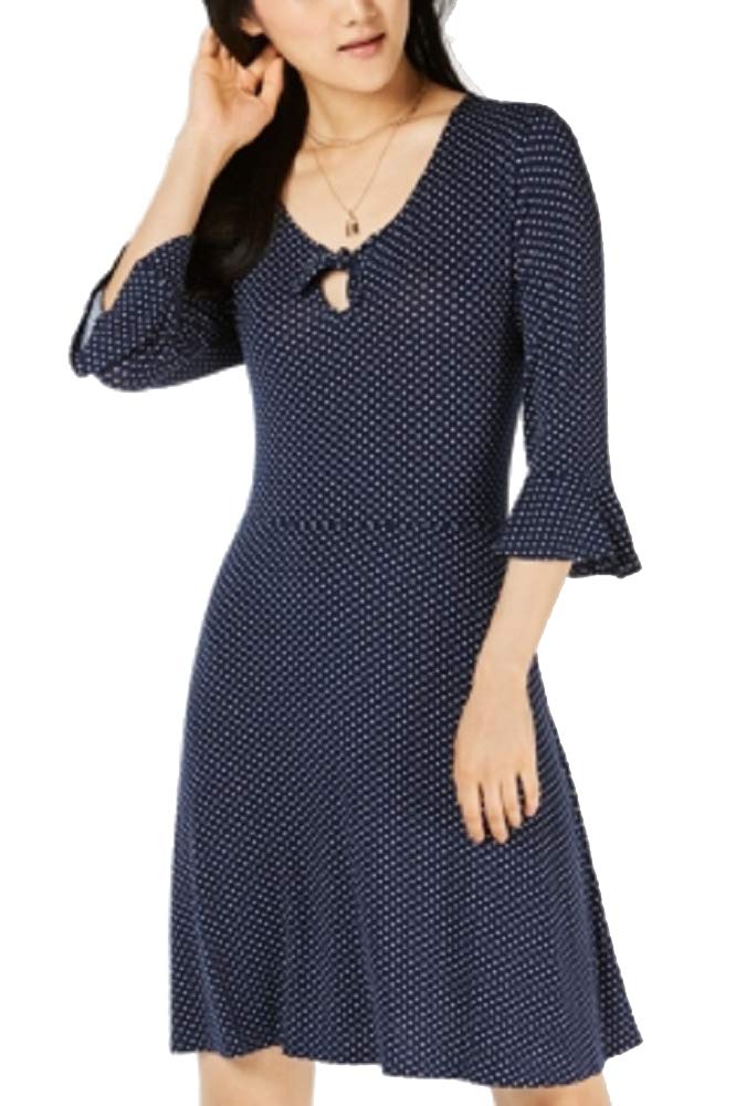 Juniors' Keyhole Printed Bell-Sleeve Dress