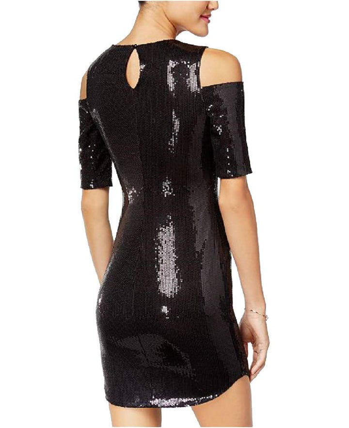 As U Wish Juniors Sequined Cold Shoulder Bodycon Dress