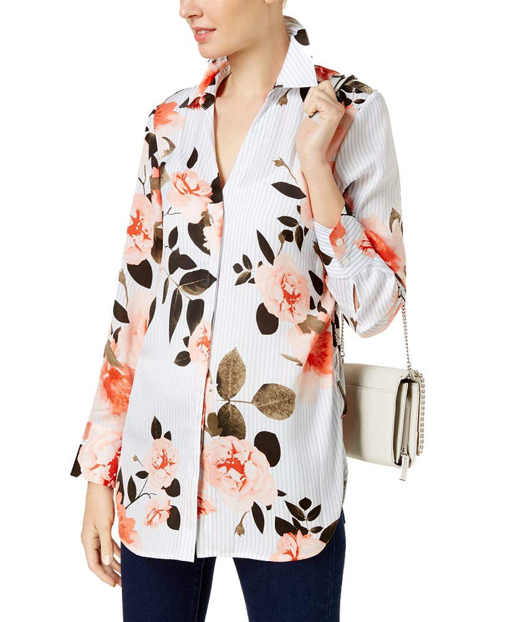 Ruched Floral Print Shirt