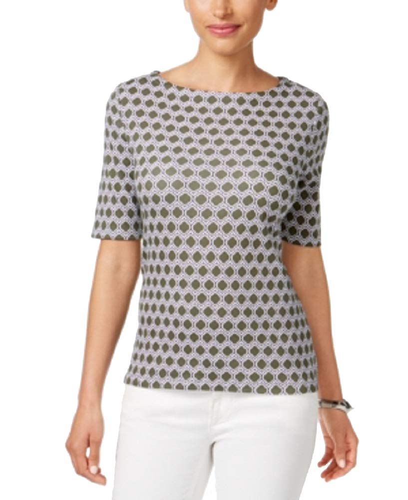 Charter Club Cotton Printed Boat Neck Top