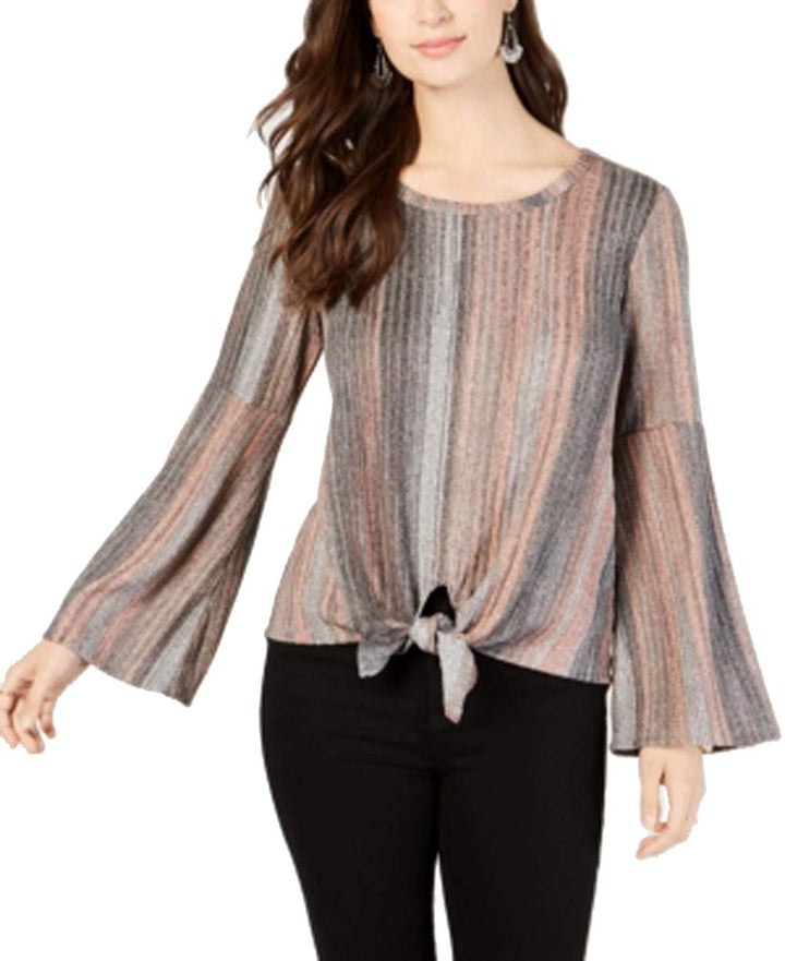 Tie-Front Lantern-Sleeve Top