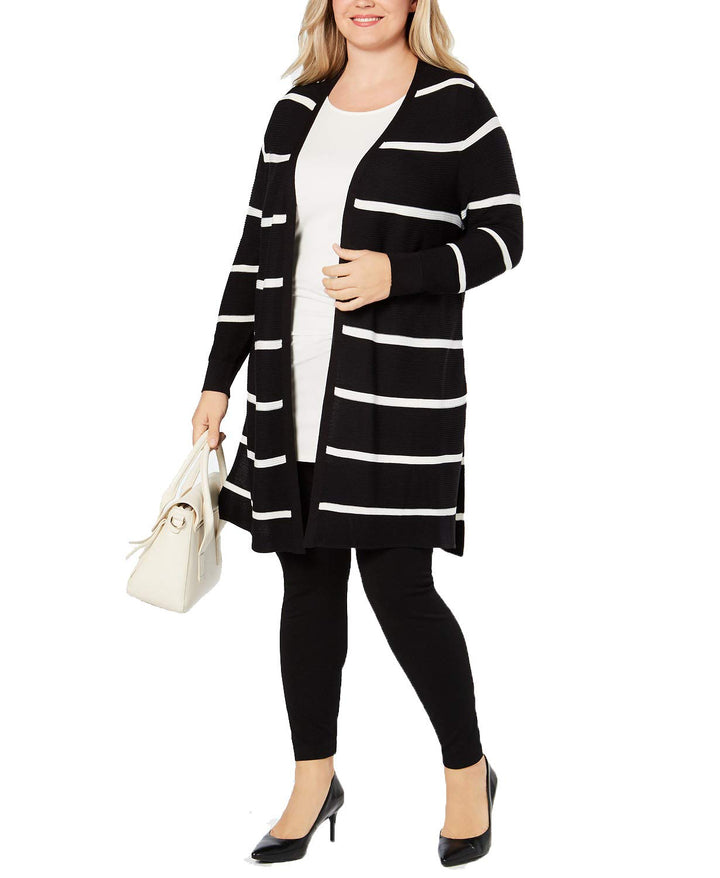 Plus Size Striped Open-Front Cardigan