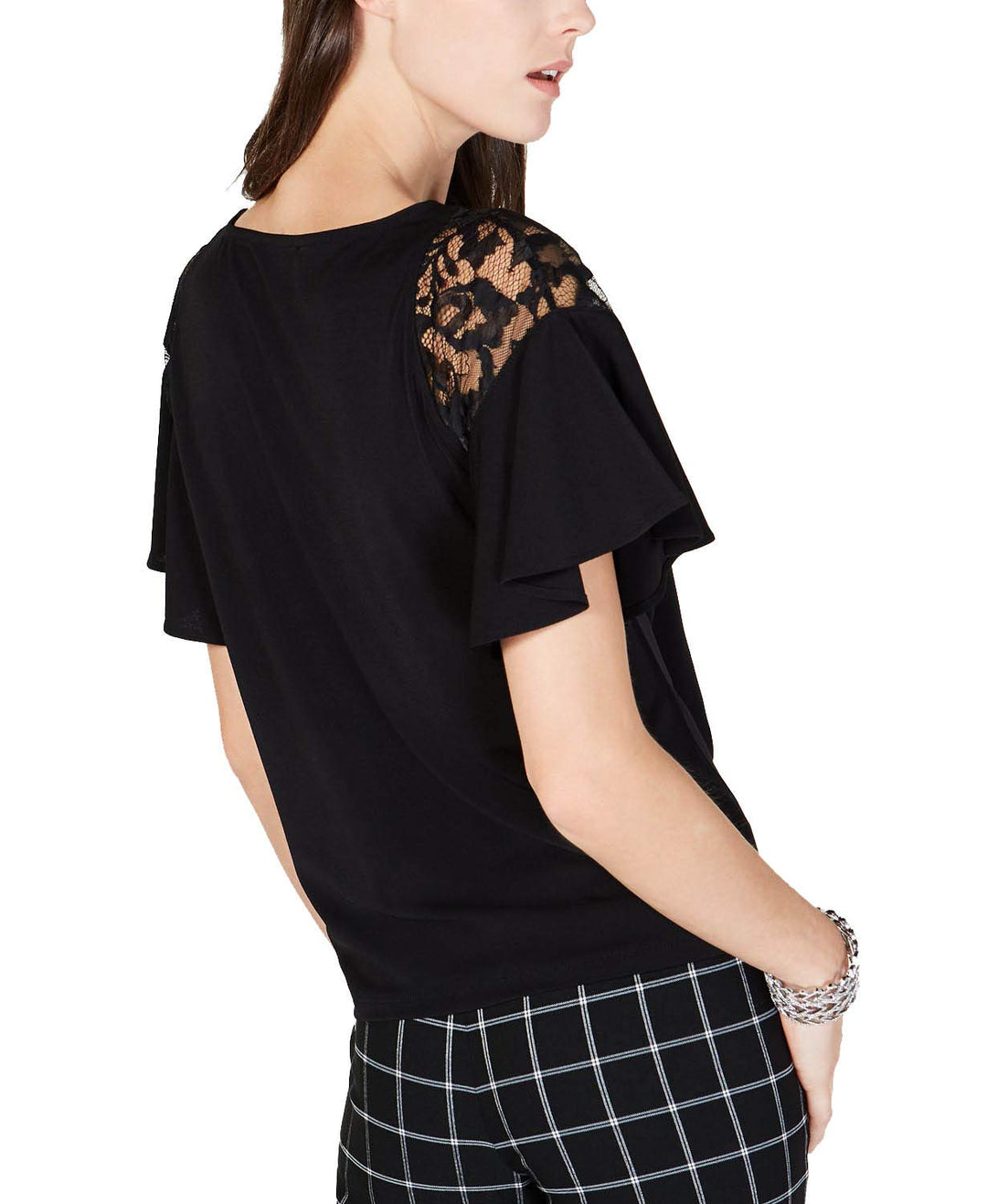 Short Sleeve Lace Detail Ruffle Shirt