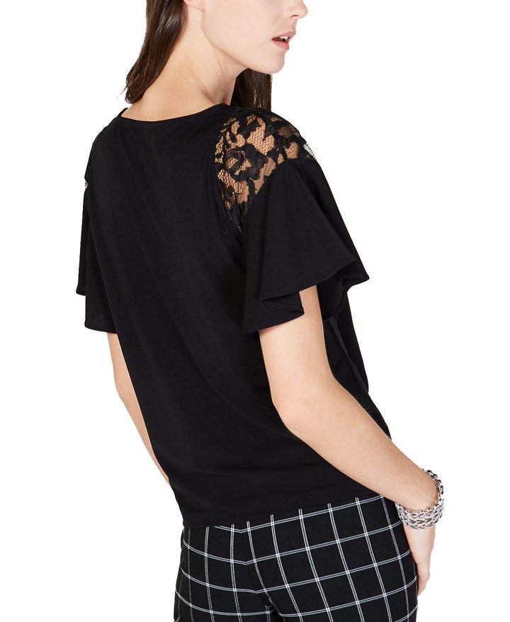 Short Sleeve Lace Detail Ruffle Shirt
