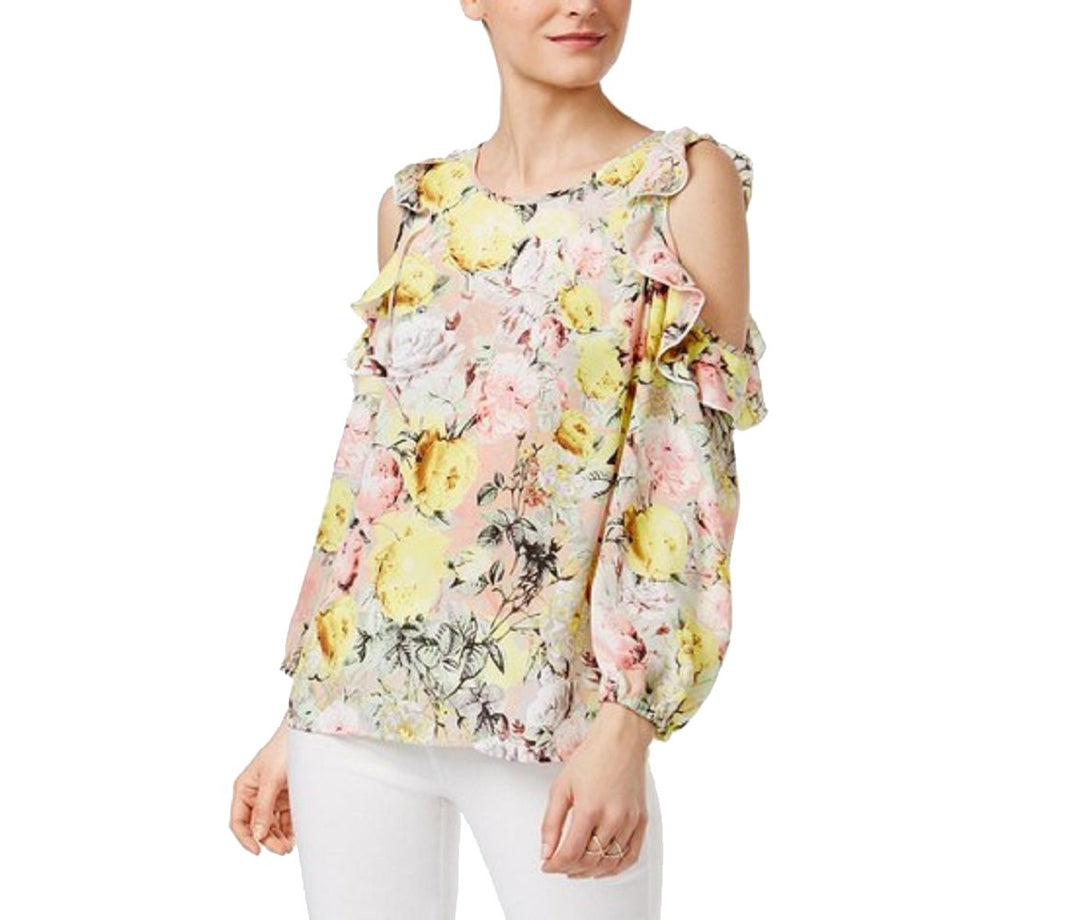 INC International Concepts Petite Floral Print Cold Shoulder Top