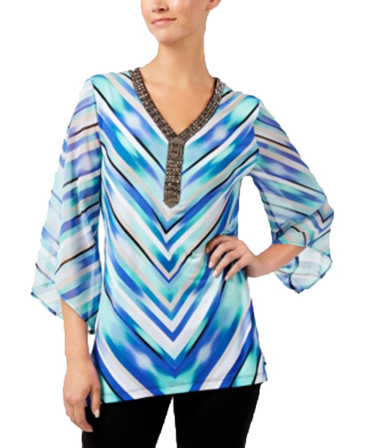 JM Collection Embellished Chiffon Top