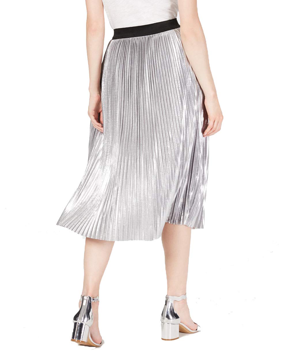 Pull On Metallic Pleated Midi Skirt
