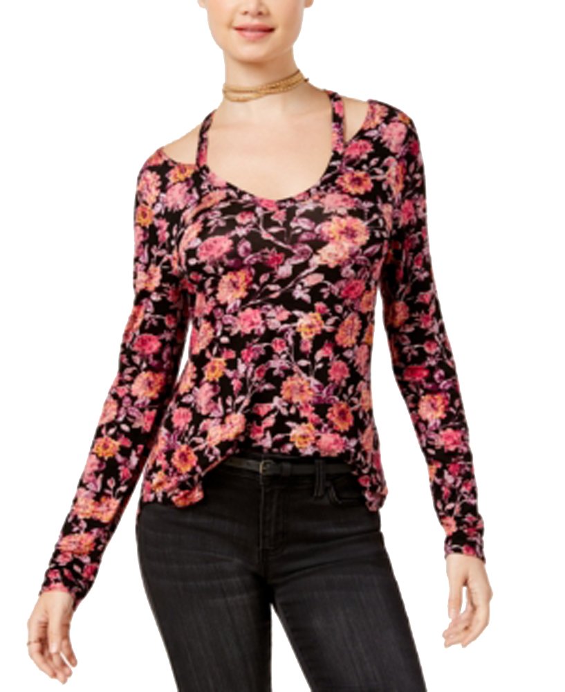 Juniors' Printed Cutout-Neck Top