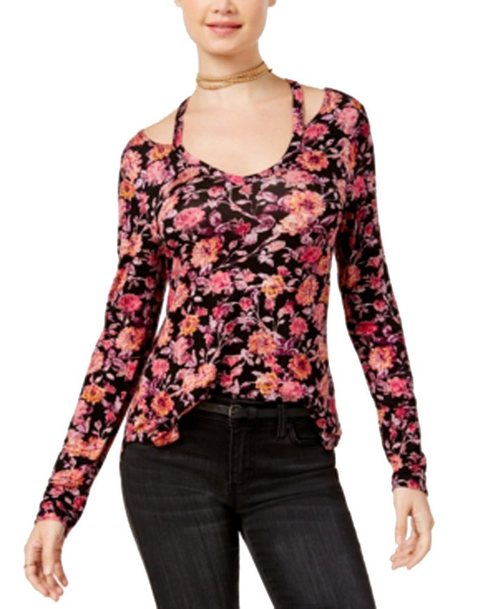 Juniors' Printed Cutout-Neck Top