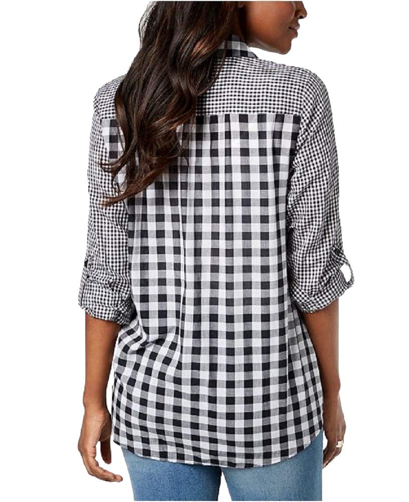 Style & Co Mixed Gingham Tie Front Shirt