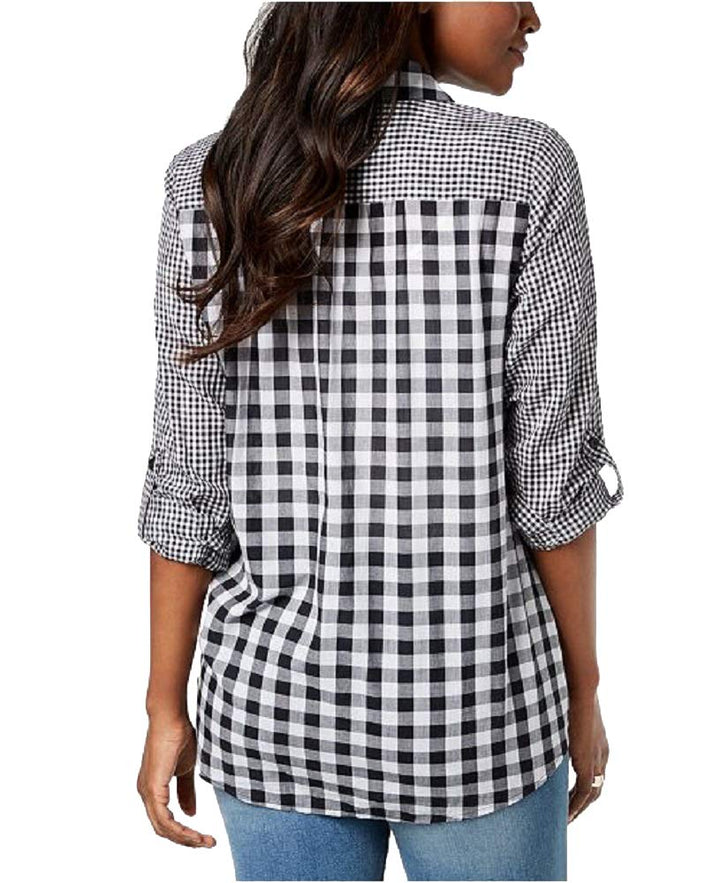 Style & Co Mixed Gingham Tie Front Shirt